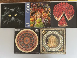 Lot of 5 Vintage PUZZLES 3 Springbok - 2 Eaton - Midnight  Muppets  Temptation - Picture 1 of 12