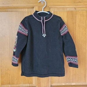 Hanna Andersson Embroidered Quarter Zip Pullover Girls Sz 4 Nordic Fair Isle - Picture 1 of 6