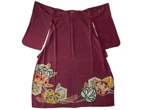 Vintage japanischer Kimono, Maru-Obi, Kitsuke Set lila Seide Hana-Kenbishi - Bild 1 von 12