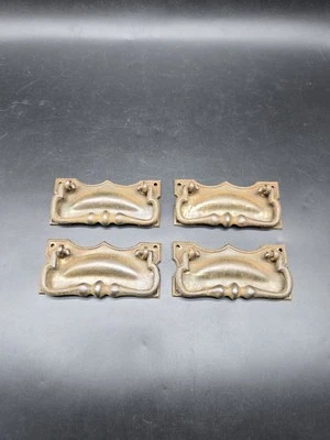 Set Of 4 Original Edwardian Steel Drawer Handles Rectangular 9.5cm Long  - Image 1 of 4