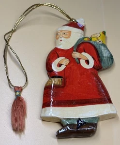 Santa German Ornament Wood Flat, Thin 5” Tall Vintage - Picture 1 of 9