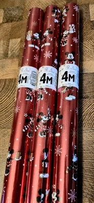Rare Disney Mickey & Minnie Mouse Foil Christmas Gift Wrap 3 X 4 Metre = 12 Mtrs - Image 1 of 4