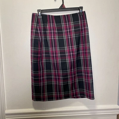 Vintage J.G. Falda a Cuadros de Lana Gancho - Talla 6 Negra Roja Forrada Lápiz Midi Clásica Foto 1 de 4