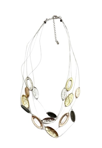 VETEMENTS Collana Bavaglino Ciondolo Ovale Martellato Strato Tricolore Multi Filo 21" Moda Retrò