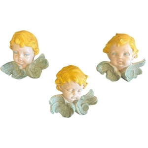 Set 3 Ornamenti Decorazione Parete Ceramica Cherubino Scioto 1987 Dipinti a Mano - Foto 1 di 13