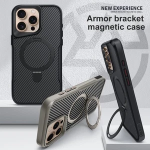 Funda Mag Safe con Soporte de Anillo con Patrón de Fibra de Carbono para iPhone 16 15 Pro Max 14 13 12 - Imagen 1 de 14