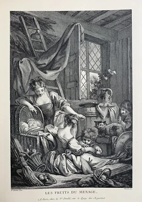 François Boucher - Rokoko - Les Fruits du Menage - Geburt - Baby - Familie  - Bild 1 von 4