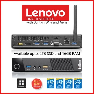 Win11 Pro-Lenovo Tiny PC Intel i7-4 2TB SSD 16GB RAM M93 Built-in WiFi Desktop - Image 1 of 4