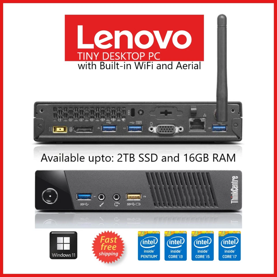 Win11 Pro-Lenovo Tiny PC Intel i7-4 2TB SSD 16GB RAM M93 Built-in WiFi Desktop - Image 1 of 4