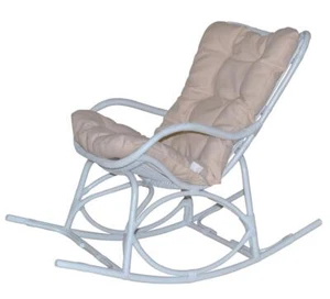 Schaukelstuhl aus Rattan mit Kissenauflage in Weiß Relax Schaukelsessel Sessel - Bild 1 von 5