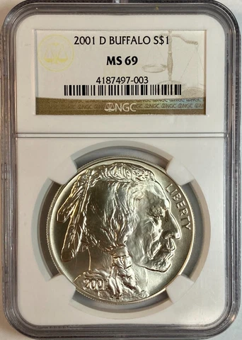 2001 D Buffalo Commemorative Silver Dollar NGC MS69 Nice Cover