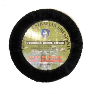LUXURIOUS AUS Sheepskin Steering Wheel Cover Black - Picture 1 of 4