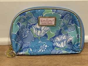 Lilly Pulitzer Estee Lauder Zip Around Blue Green Floral Butterfly Cosmetic Bag - Picture 1 of 8
