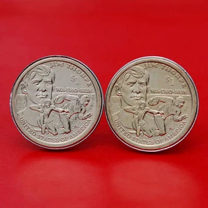 US 2018 Native American Dollar BU Unc Coin Cufflinks - Jim Thorpe - Picture 1 of 26