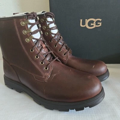 NEW MENS 11 CHESTNUT UGG 1120992 KIRKSON WATERPROOF LEATHER WINTER BOOTS COMBAT - Image 1 of 4
