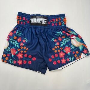 TUFF Muay Thai Shorts Mens Small Floral Blue MMA UFC Kickboxing Pull On Excellen