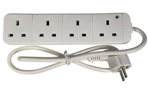 4 Gang Way 1M Travel Extension Adaptor Lead for UK Europe Euro EU Plug Adapter - Picture 1 of 2