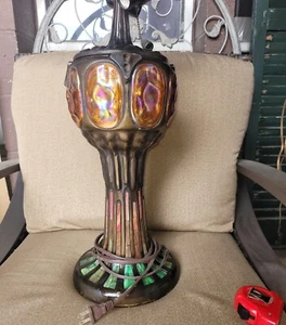 Tiffany Style Antique Replica bronze Stained Glass Turtleback?  lamp base READ  - Picture 1 of 19