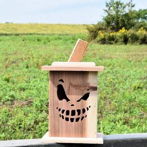 Halloween Jack-O-Lantern - Red Cedar - Flickering LED Tea Light w/ Timer - 1B-3 - Picture 1 of 4