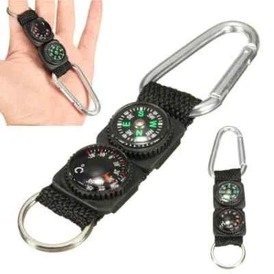 1 Stück 3 in 1 Mini Karabiner Schlüsselanhänger Kompass Thermometer für Camping Wandern Reisen - Bild 1 von 7