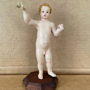 Antique Neopolitan Painted Terra Cotta Creche Baby Jesus, Glass Eyes, Christ - Picture 1 of 6