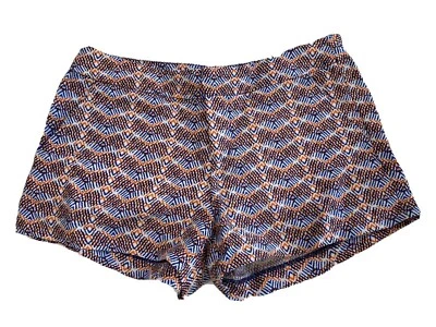 JOIE Merci Shorts Geometric Deep Lapis Print Blue Orange Sz 0 LINEN SILK BLEND - Image 1 of 3