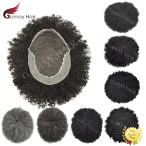 Afro Curl Mens Toupee Hairpiece French Lace Front African American Hair Systems - Picture 1 of 20