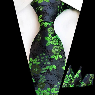 Conjunto de corbata cuadrada de bolsillo verde floral hecha a mano para hombre boda corbata formal Foto 1 de 4