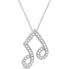 1.20 Ct Round Cut Natural Diamond Music Notet Pendant 14K White Gold Plated