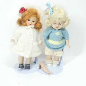 2 Vogue Ginny Dolls Vtg Hard Plastic 8" 1950-53? Blonde Redhead Painted Lashes - Picture 1 of 13