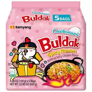 Samyang Spicy Chicken Noodle Carbonara Flavor Ramen, 4.58 oz, 5 Pack - Picture 1 of 7