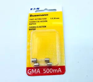 Fusible de vidrio de acción rápida Bussmann 0,5 amperios 250 voltios paquete de 2 - Imagen 1 de 3