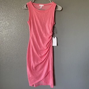 Leith Ruched Body-Con Tank Dress Women's XXS Mini Dress Tulip Hem Pink Lemonade - Picture 1 of 9