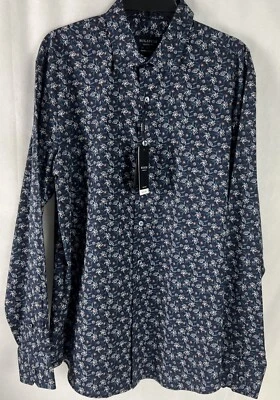 Bugatchi Mens Shirt Large Classic Fit Comfort Stretch Floral Navy A24 - Image 1 of 4