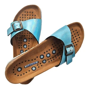 Sanosan hellblaue Malaga Slipper Sandalen Größe 40 (9-9,5 US) Damen Made in Spain - Bild 1 von 11