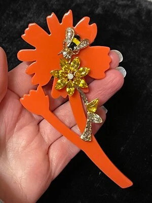 broche broche flor plástico naranja insecto abeja cristal joyería  Foto 1 de 4