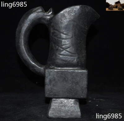 8"Hongshan Culture Meteorite iron carved Dragon hook Handle Goblet Wineglass Cup Foto 1 de 4