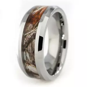 Waldholz Tarnung Wolframhartmetall Jagdband Komfortpassform UNISEX 8 MM Ring - Bild 1 von 5