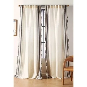 Anthropologie Hadley Curtain Boho Contemporary Tassel 50" x 96" Cream Gray NEW - Picture 1 of 8