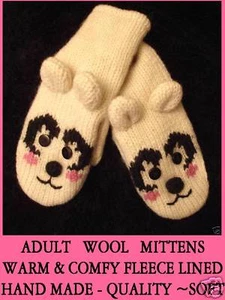 ADULT POLAR BEAR MITTENS knit FLC LINED puppet deLux gloves costume HAT SEPARATE - Picture 1 of 6