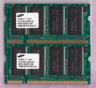 256MB 2x128MB PC-2100S SAMSUNG M470L1624DT0-CB0 DDR-266 LAPTOP RAM Memory Kit - Image 1 of 2