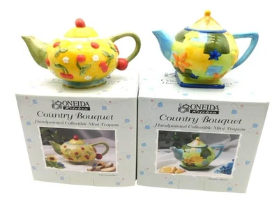 2 Oneida Kitchen Country Bouquet Mini Teapots w/ Boxes Cherries Jubilee Floral - Image 1 of 4