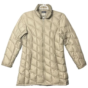 Patagonia Goose Down Parka Women's Size L Beige Quilted Zip Front Insulated Coat - Picture 1 of 7