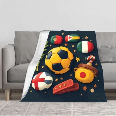Durable Soft and Warm Flannel Blanket Cozy Soccer Ball Design with National Team - Image 1 of 4