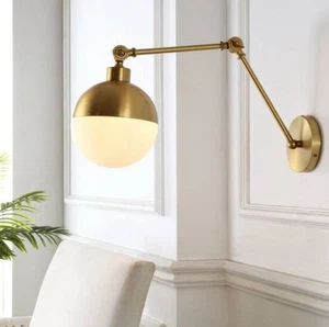 JONATHANY Alba 8 in. 1-Light Brass Gold/Frosted Mid-Century Modern Arm - Picture 1 of 4