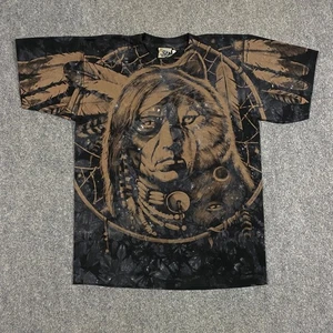VINTAGE Native American Wolf Dreamcatcher 2008 Shirt Mens Medium Black AOP Y2K - Picture 1 of 24