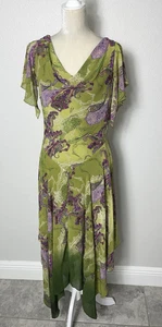 Abito midi firmato Robbie Bee chiffon asimmetrico perline floreale fata nuovo 10 - Foto 1 di 23