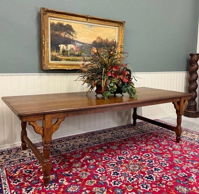 Antique English Country Farm Dining Table Farmhouse Tiger Oak 8' Wide c.1920s - Image 1 of 4