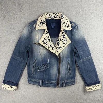 Chaqueta Guess Mujer Extra Pequeña XS Azul Sveva Denim Jean Encaje Ribete Enveje Envejecido 2 Foto 1 de 4
