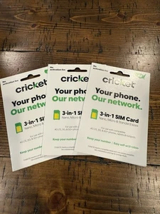 3 cartes SIM BYOP Cricket sans fil 5G 3 en 1 tailles standard / micro / nano - Photo 1 sur 3